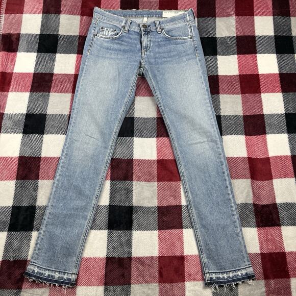 Rag & Bone Jeans Womens 25 Blue Dre Low Rise Skinny Leg Fray Hem Denim - Picture 1 of 11